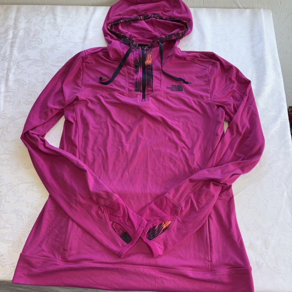 The North Face Women's Small Shirt Nylon Hoodie Hooded Pullover 1/4 Zip Pink